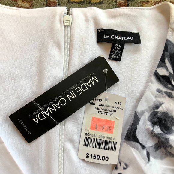 *NWT* White Floral-Print Surplice Neckline Cotton Dress - Made in Canada - XXS - Picture 8 of 16